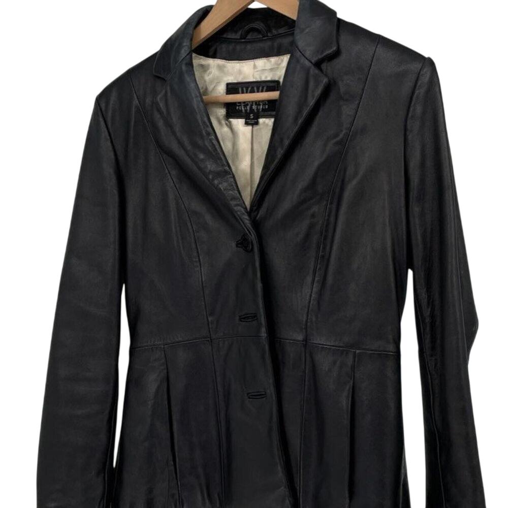 Wilsons Leather Black Women's 100% Genuine Leather Blazer Gold Lining -‎ Small